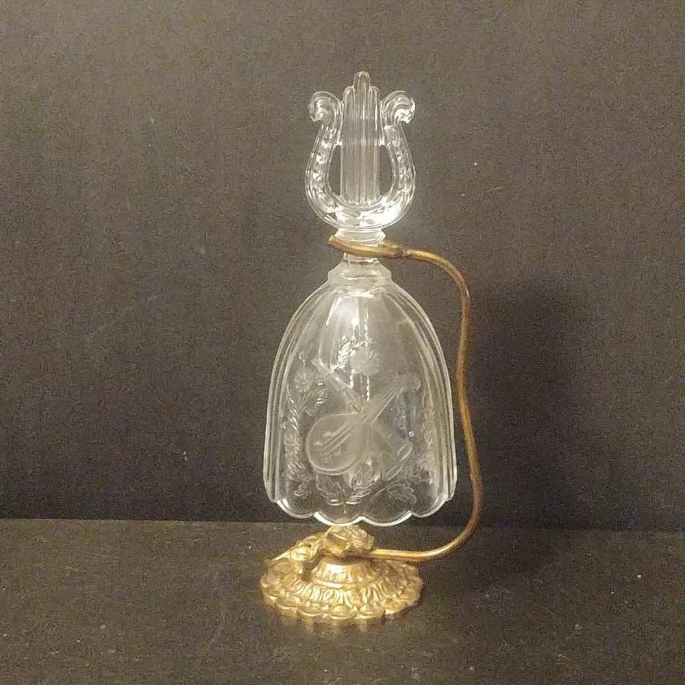 Vtg W. Germany Crystal Bell, Musical Instruments Design w/ Brass Stand Holder